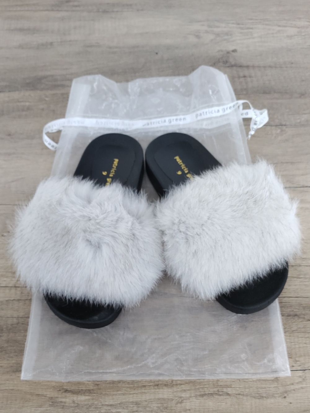 Patricia Green Light Gray Fur Slide Sandals